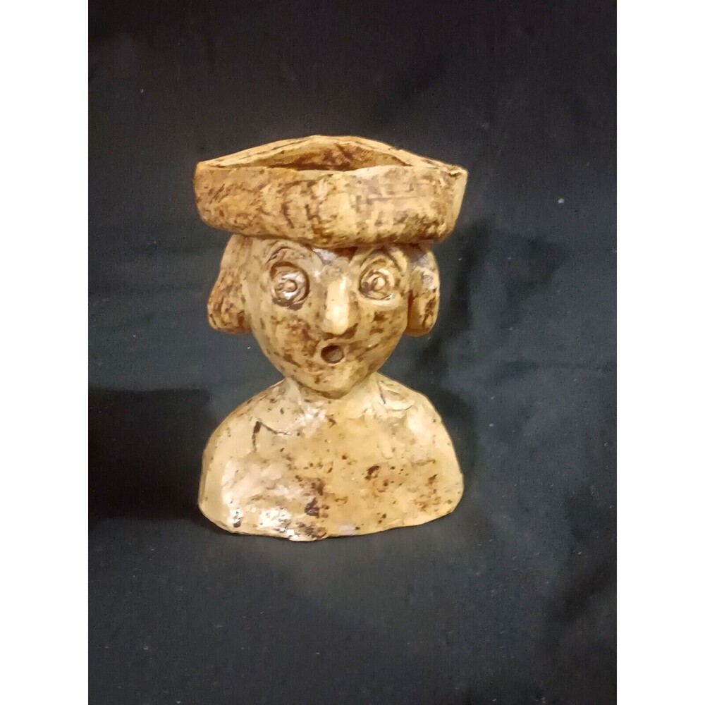 VTG Studio Pottery Clay Art Sculpture Colonial Male - Possible Incense Holder
